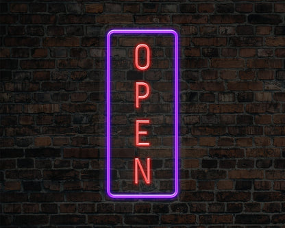 Open Vertical Neon Sign